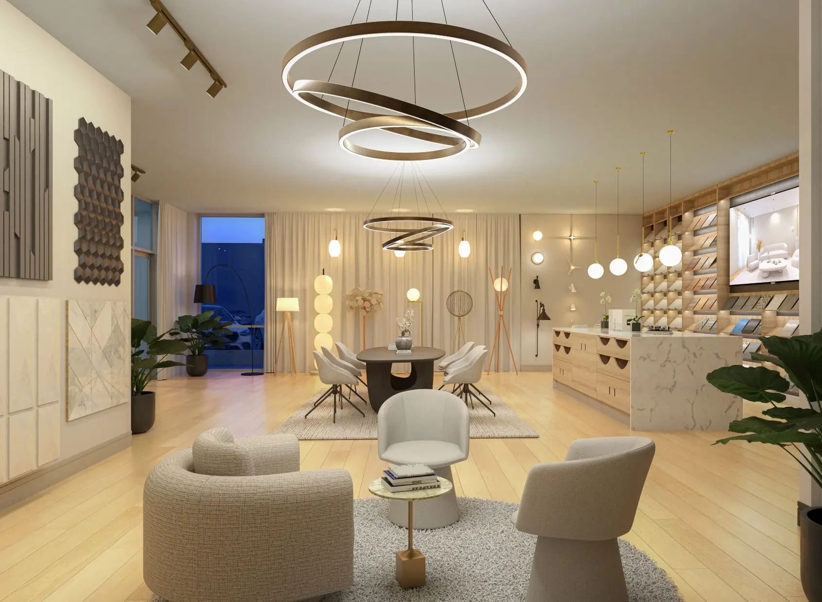 Interior rendering of a luxury showroom or boutique
